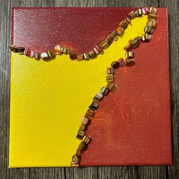 HAND CRAFTED Sunset Colors MOTHER OF PEARL Painting MIXED MEDIA Canvas WALL ART - Picture 1 of 1